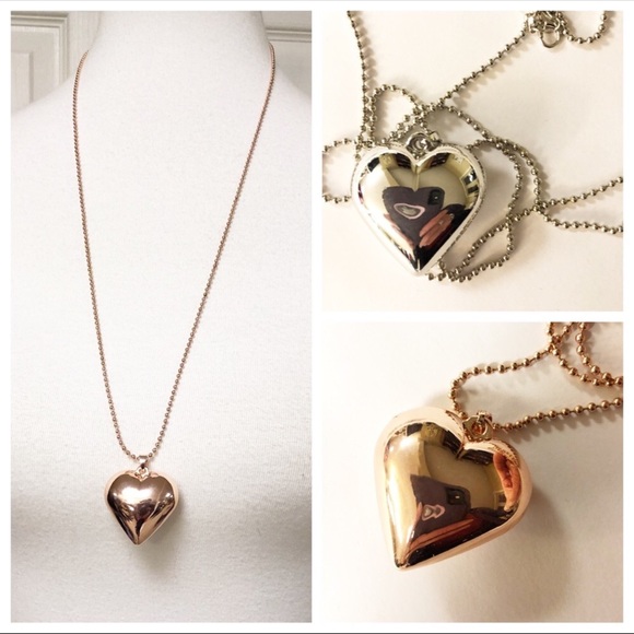 brooknoel Jewelry - Rose Gold Puff Heart Long Necklace New